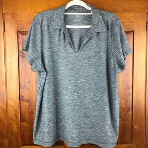 J Jill Fit Gray V-Neck Polo Shirt Athleisure Gym Festival Comfy Vacation